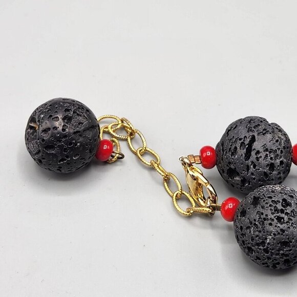 Lava Rock Necklace & Bracelet Set 18" + 3" Red Spacer Beads Lobster Clasp - Picture 6 of 10